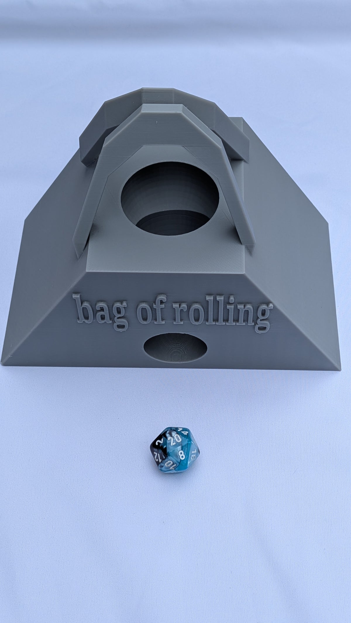 Bag of holding style dice tower for D&D and tabletop RPG games