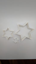 Set of three 3D printed Star of David cookie cutters in bite, standard, and large sizes