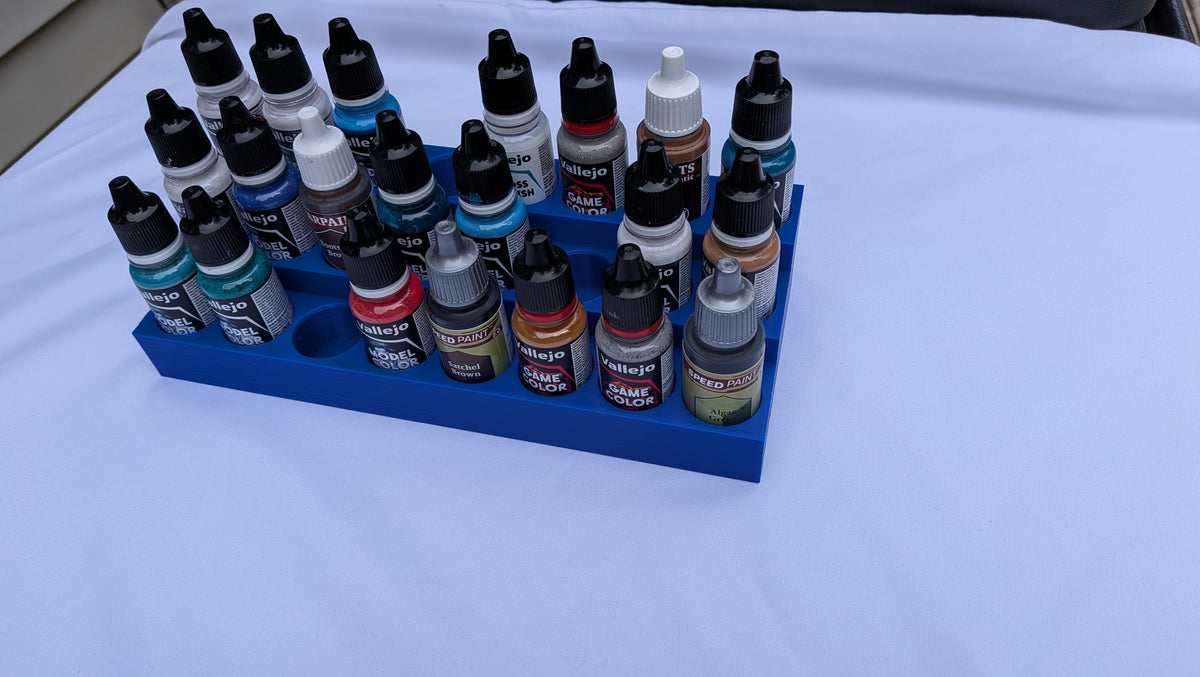3 row by 8 column hobby paint bottle holder holding up to 24 paints